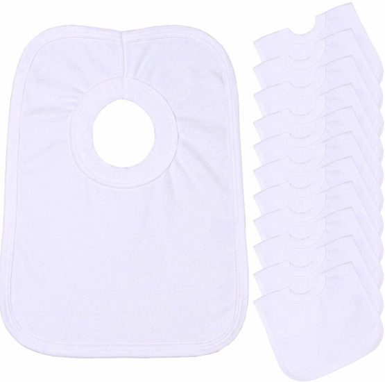 BabyPrem Baby 12 Pack 100% Cotton Round Neck Popover The Head Bib One Size White