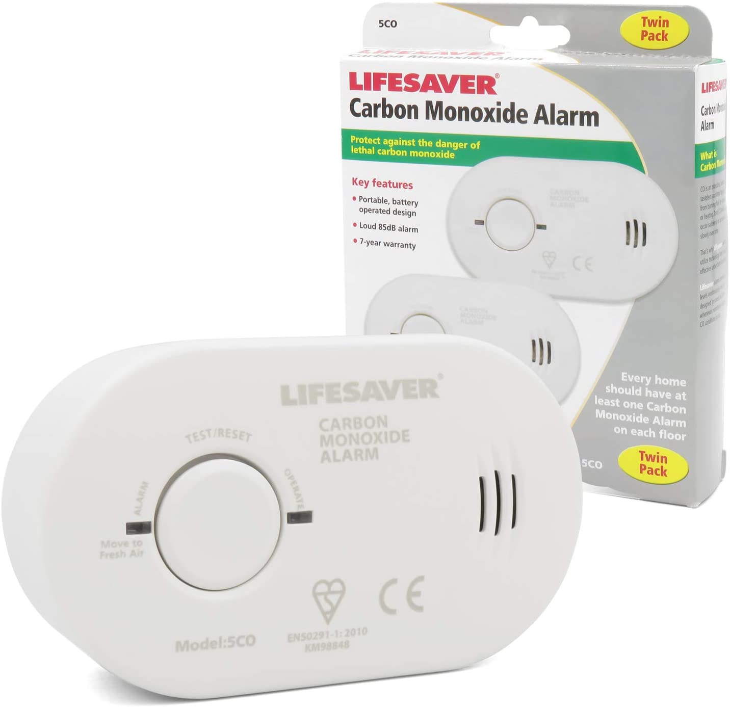 Kidde Lifesaver Carbon Monoxide Alarm 5CO Twin Pack, White