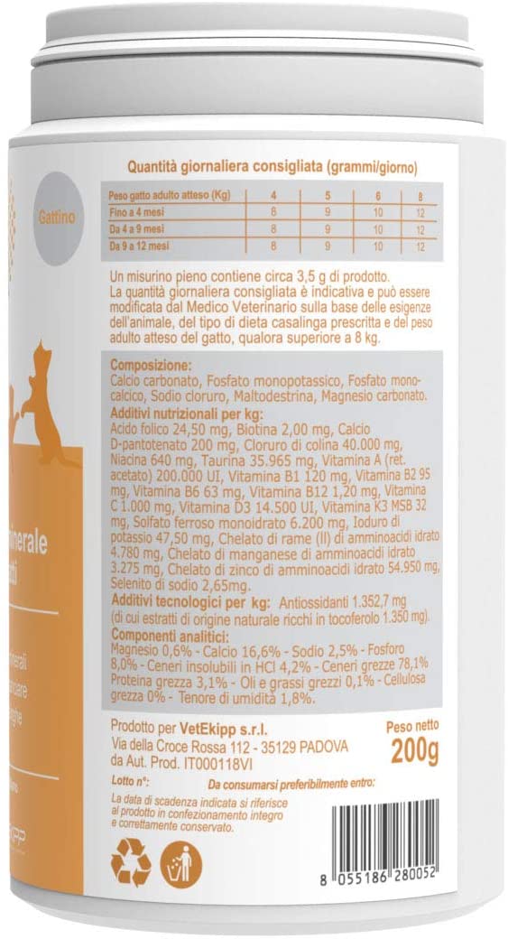 V-INTEGRA Kitten - Complete Supplement Rich in Vitamins and Minerals, for the Housewife Diet of the Puppy Cat - 200 g - Made in Italy - Image 2