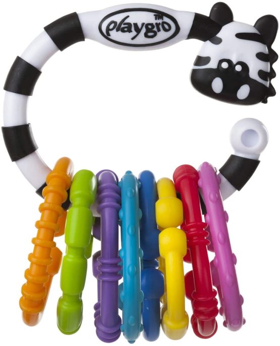 Playgro Teething Ring & Rattle Chain Zebra, 9 Pieces, From 3 Months, Zebra 9 Links Pack, Multicoloured, 40141