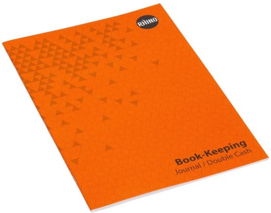 RHINO Stationery A4 Book-Keeping Book | Hardback Account Book | 32 Pages | Journal Ruling | Orange Cover