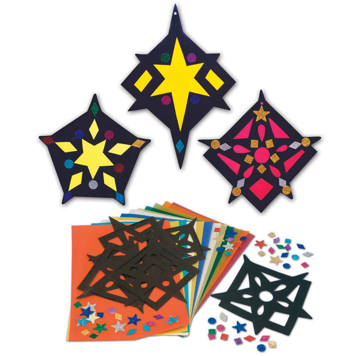 Springboard Stained Glass Silhouette Stars Activity Pack, Make Your Own Christmas Decorations, DIY Arts and Crafts for Kids