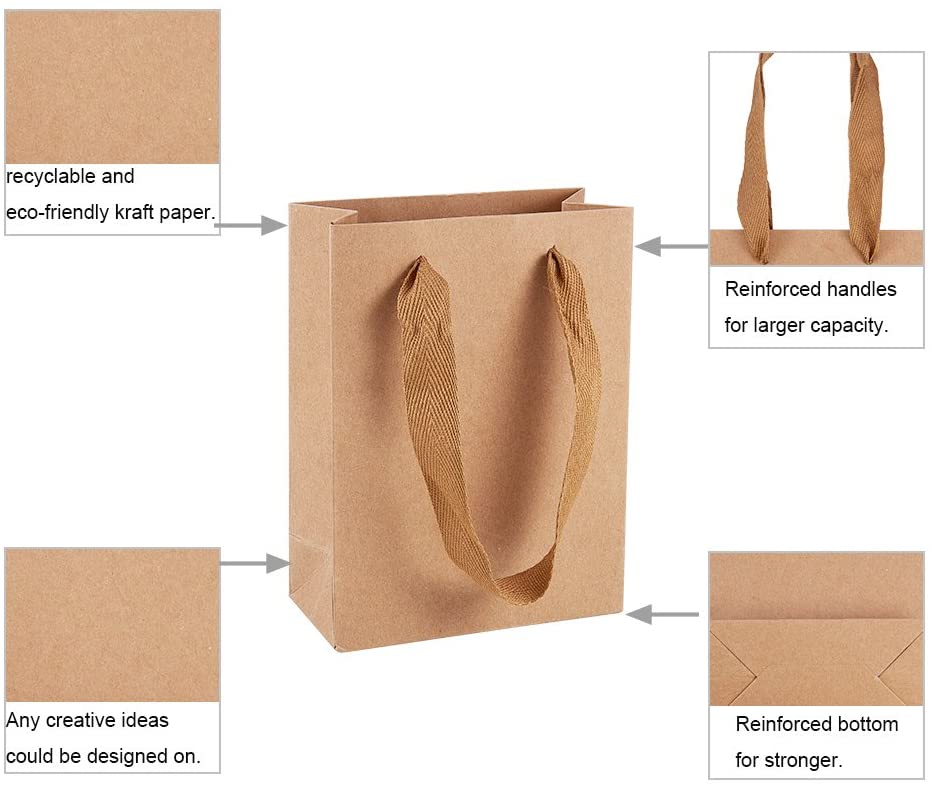 NBEADS 10 Pcs Small Kraft Brown Paper Bag Treat Candy Gift Bag Carrier Bags with Handles for Birthday Wedding - Image 3