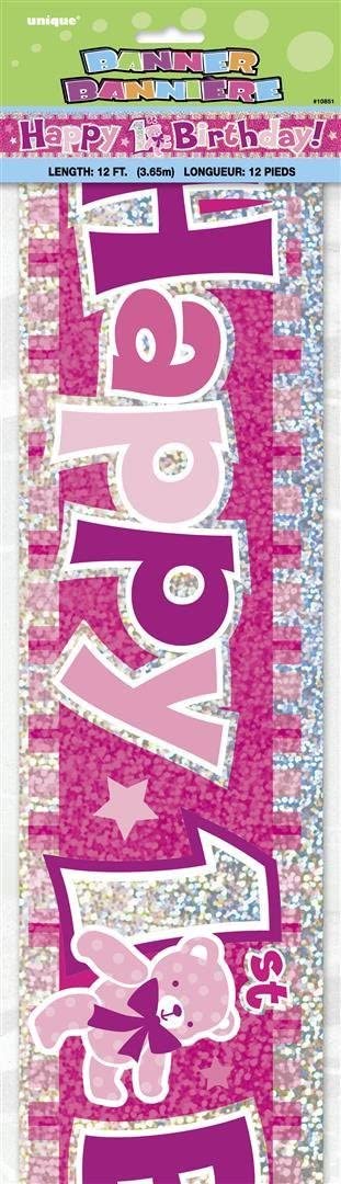 Happy 1st Birthday Pink Prism Banner (3.6 Meter Long) 1 Piece - Perfect for First Birthday Party Decorations - Image 2