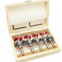 flintronic Forstner Drill Bit, 5PCS (15-35mm) Positioner Drill Bit Set, Hinge Hole Cutter, Hole Boring Bit, Carbide Woodworking Hole Saw with Depth Stoper (Depth Range:10~40mm), Hole Puncher Locator