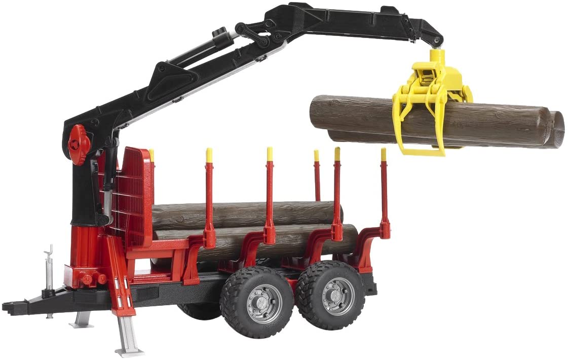 Forestry Trailer with Loading Crane, Grab and 4 Trunks, Multicolor, Small