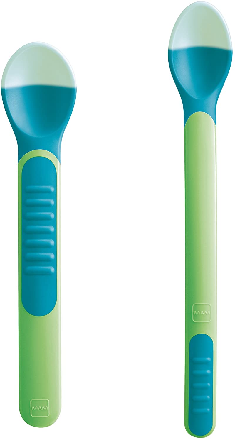 MAM Babyartikel 67076320 Heat Sensitive Feeding Spoons & Cover, Neutral, Green, 2 Stück (1er Pack) - Image 2