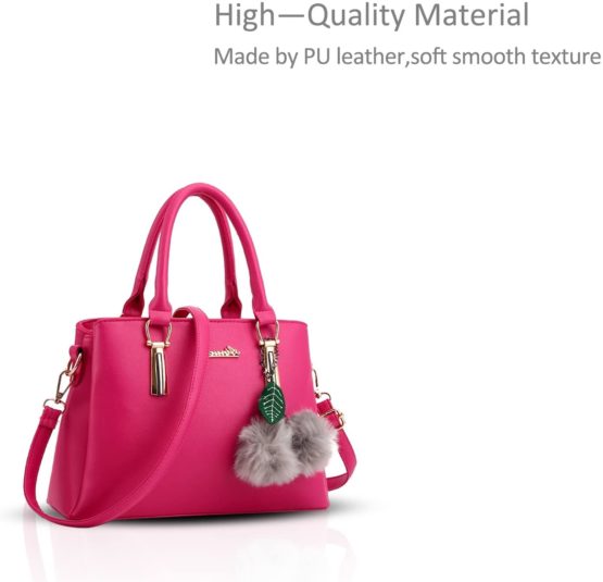 NICOLE&DORIS Handbags for Women Fashion Top-Handle Bags Crossbody Bags Messenger Bags Handbags with Pompom Rose - Image 3