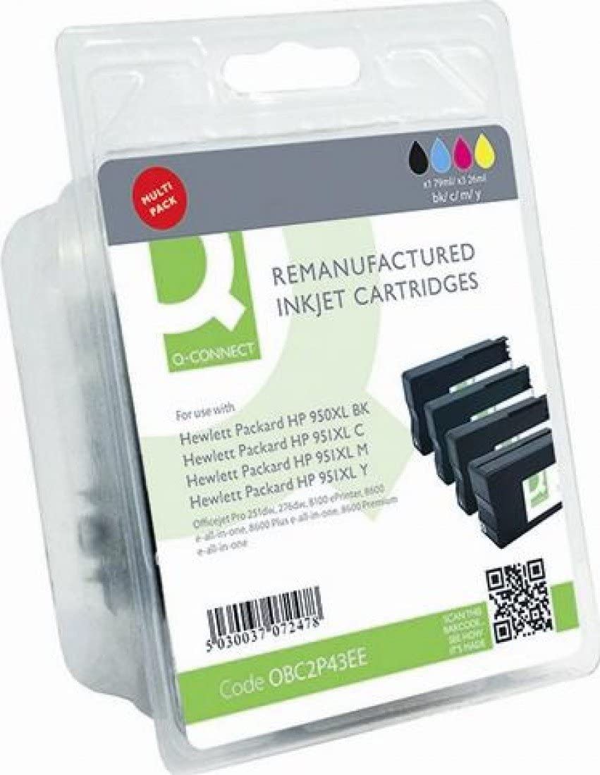 Q-Connect HP 950XL 951XL Remanufactured Ink Cartridges Multipack KCMY C2P43AE-COMP, Black/Cyan/Magenta/Yellow