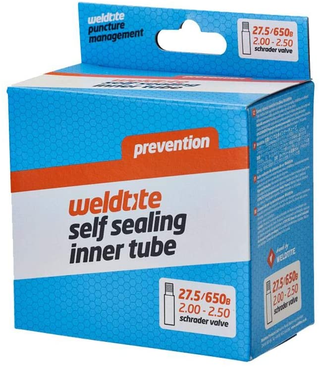 WELDTITE Self Sealing Bike Inner Tube - Enhanced Durability - 27.5"/650B x 2.00-2.50, Schrader Valve, Black, 699 x 51-64 mm