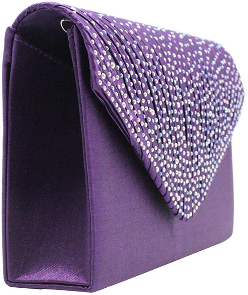 Dreneco Ladies Diamond Envelope Clutch Bag Evening Party/Bridal Wedding/Hand Bag, Purple - Image 3