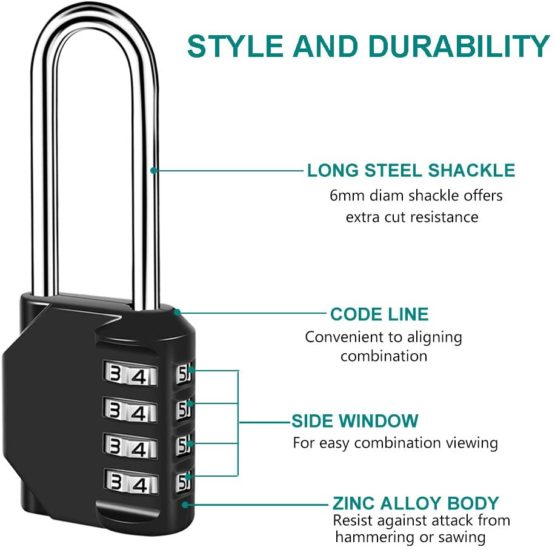 Combination Padlock Heavy Duty Lock - BeskooHome Weatherproof Padlock, Resettable Lock, 2.5inch Long Shackle 4-Digit Zinc Alloy Combination Lock for Shed Fence Gate, School, Gym, Toolbox - 2 Pack - Image 3