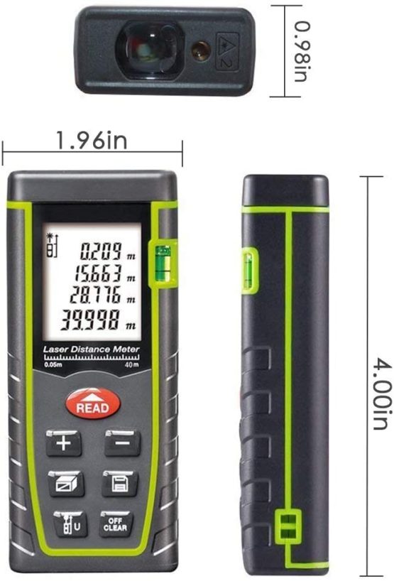 Laser Distance Meter, Portable Handle Digital Measure Tool Range Finder with Bubble Level and Large Backlit LCD 4 Line Display - Image 3