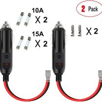 GTIWUNG 2 Pack Car Cigarette Lighter Male Plug with Leads, 10A Fuse Protection with LED Light, 12V 24VCigar Female Socket Plug Extension Cord for Motorcycle, Car, Tractor