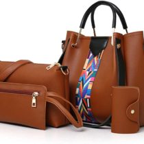 Women Handbag Set 4 in 1 Soft PU Leather Top Handle Bag, Tote Bag, Shoulder Bags Crossbody Bag Wallet Purse Set