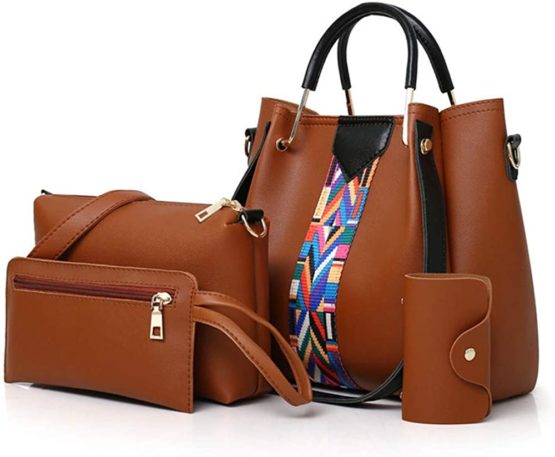 Women Handbag Set 4 in 1 Soft PU Leather Top Handle Bag, Tote Bag, Shoulder Bags Crossbody Bag Wallet Purse Set
