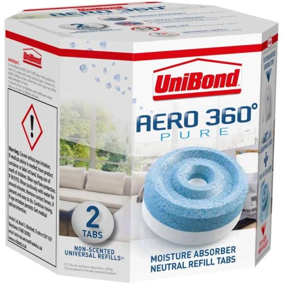 Unibond 1554715 AERO 360° Moisture Absorber Neutral Refill Tab, ultra-absorbent and odour-neutralising, for AERO 360° Dehumidifier, Condensation Absorbers, Twin Pack (2 x 450 g), Natural