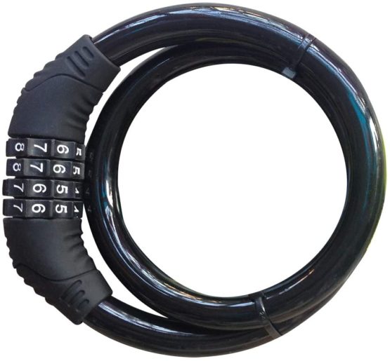QSPORTPEAK Bike Lock Cable, 4 Digit Resettable Combination Security Cable Lock Self Coiling Cable Lock Bike Bicycle Lock Without Mounting Bracket 2 Feet x 1/2 Inch