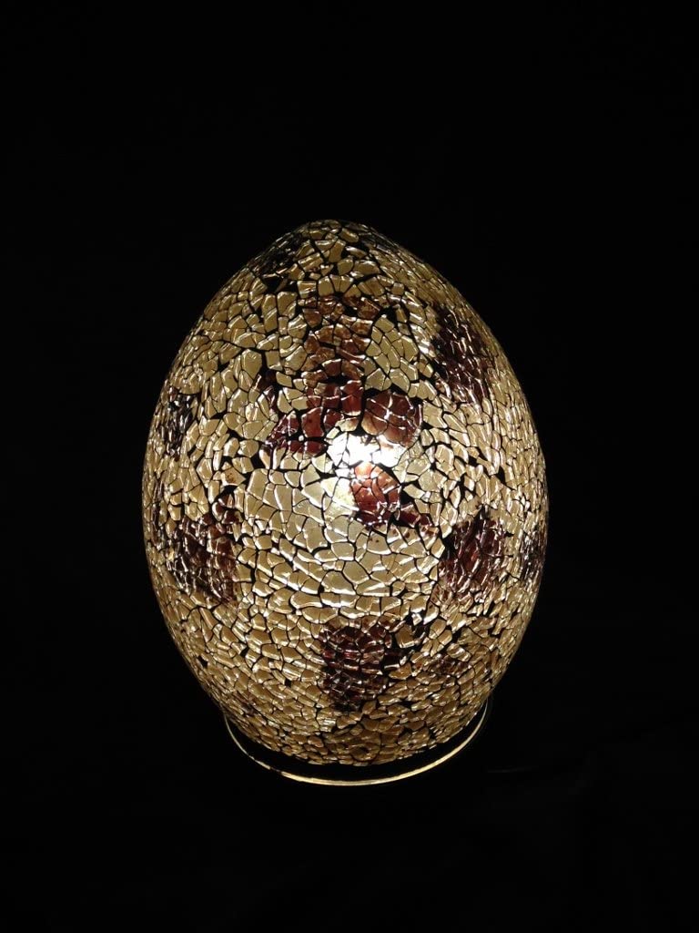 Mosaic Lamp, Glass, Gold Amber, Small, Measures 20cms in height x 14cms in dia. with a base dia. of 11cms