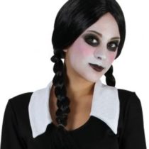 Halloween Black Plait Wig Wednesday Addams Witch Zombie Schoolgirl Fancy Dress