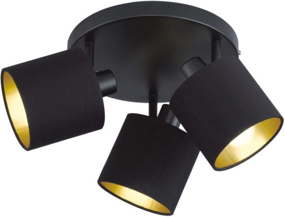 Reality Leuchten Tommy R80333979 Spotlight Bar Matt Black Metal Fabric Shade Black/Gold