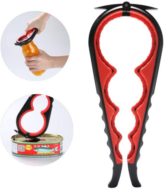 Otstar Jar Opener Bottle Opener and Ring Pull Can Openers for Weak Hands, Elderly, Arthritis and Anyone with Low Strength (Black and Red)