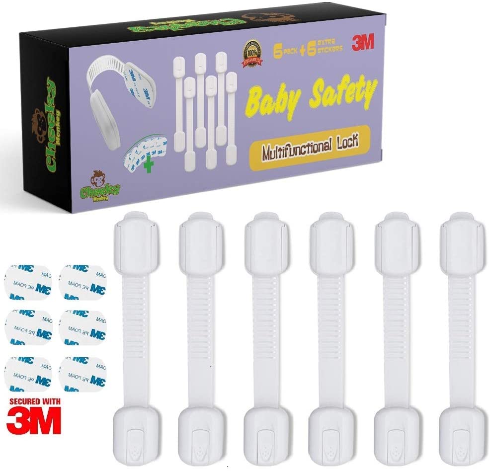 Cheeky Monkey® Cupboard Locks for Children (10 Pack), Baby Proofing Cabinet & Drawer Safety Locks