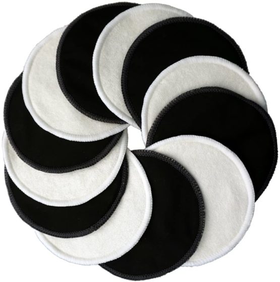 Ana Wiz Washable Natural Bamboo Breast Pads (Pack of 12, Black and Natural)