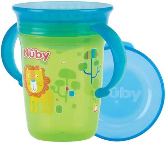 Nûby - 360° Wonder Cup with Handles - Aqua - 240 ml - 6 Months