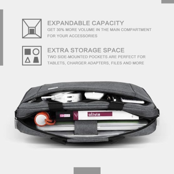 Voova Laptop Bag Case 14 15 15.6 Inch Computer Sleeve Messenger Bag with Shoulder Strap Expandable Waterproof Business Briefcase with Tablet Pocket for Men Women Lawyer to Work Travel School-Grey - Image 3