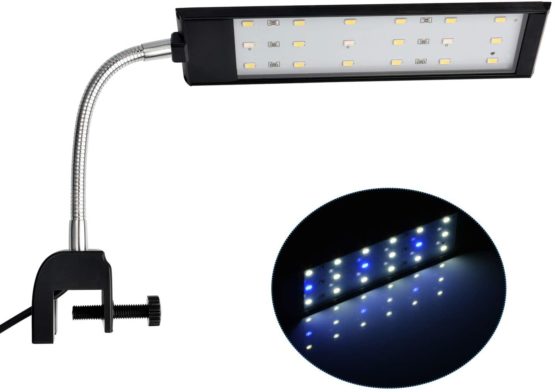 NICREW Fish Tank Clip on Light, Clamp Aquarium Light with White and Blue LEDs, 420LM, 7W