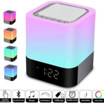 MALAYAS Bluetooth Speaker 5 in 1 Night Light, Touch Sensor Bedside Lamp Warm Light and 7 Color Changing Alarm Clock, MP3 Player, Best Gift for Kids, Party, Bedroom, Outdoor