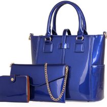Chikencall® Women Fashion Handbags Patent Leather Tote Purses Ladies Shoulder Bags Top Handle Chain Satchel Purse Set 3pcs