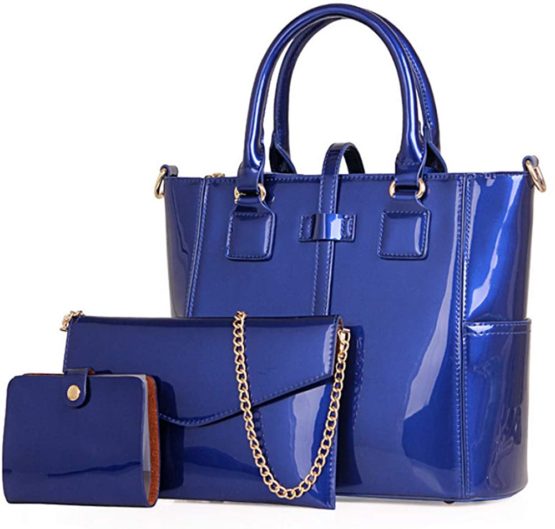 Chikencall® Women Fashion Handbags Patent Leather Tote Purses Ladies Shoulder Bags Top Handle Chain Satchel Purse Set 3pcs