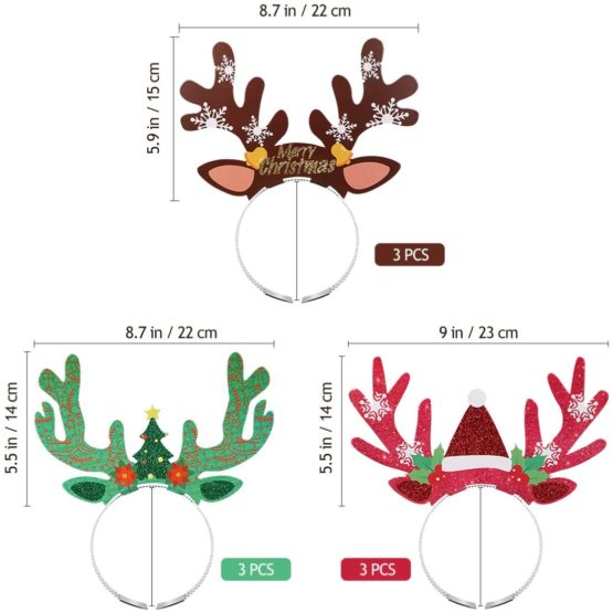 Amosfun 9PCS Christmas Reindeer Antlers Headband Cute Xmas Hair Hoops Christmas Reindeer Party Supplies - Image 4