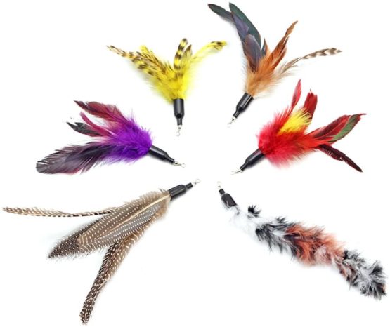 UEETEK 6pcs cat teaser refill cat teaser feather Replacement Cat Catcher Toy and Soft Furry Attachments For Cat Kitten Toy Wands
