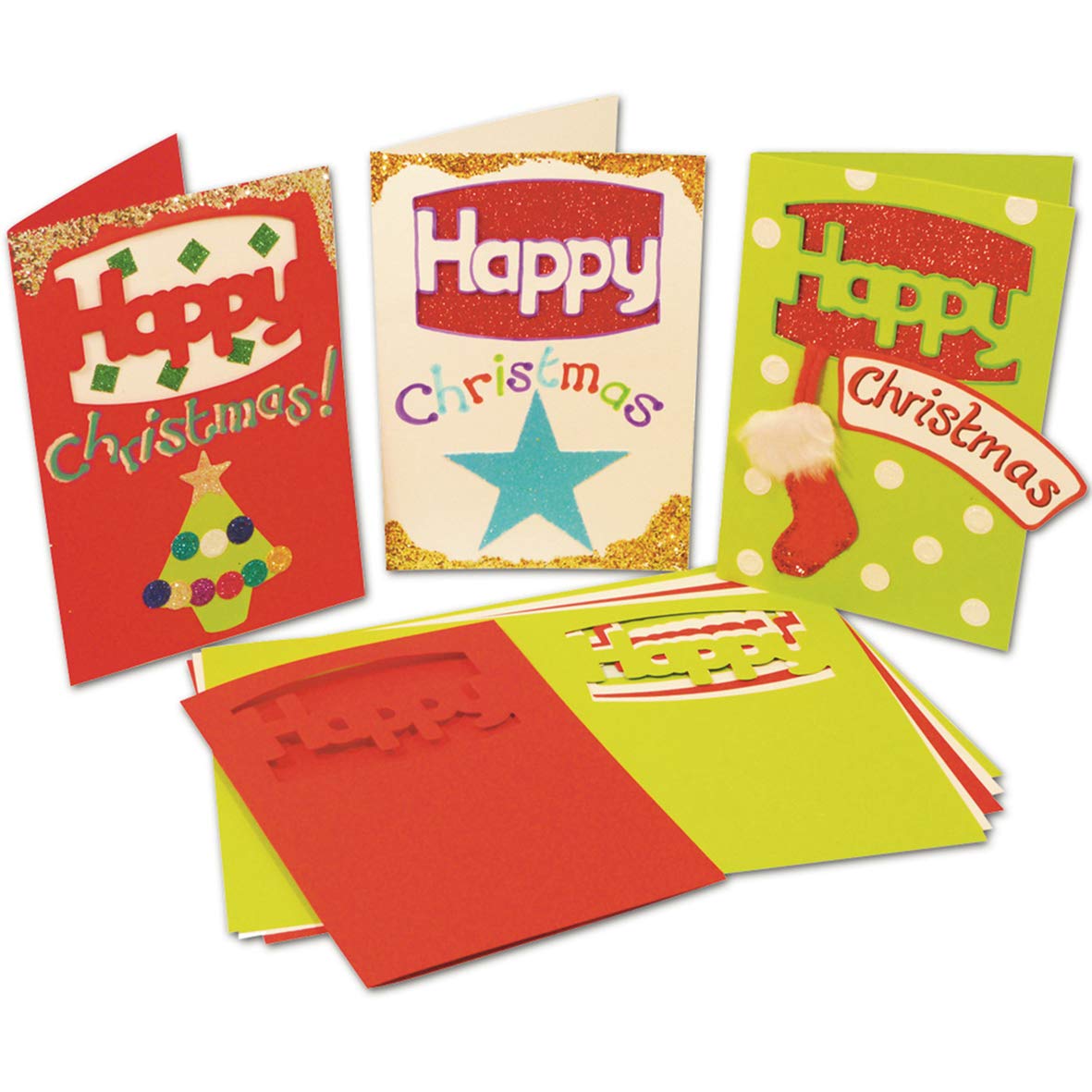 Springboard 10303 Happy Christmas Card Making Activity (Pack of 30), beige|orange, 15.5 x 22cm