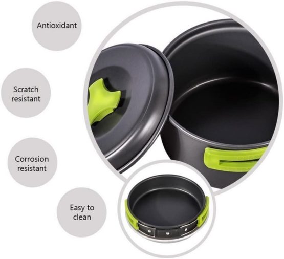 Qtiwe 10-Piece Cookware Kit Picnic Pots Cookware Camping Set for Camping Outdoor Hiking Picnic BBQ, Foldable Camping Pots, Fda Certified - Image 3