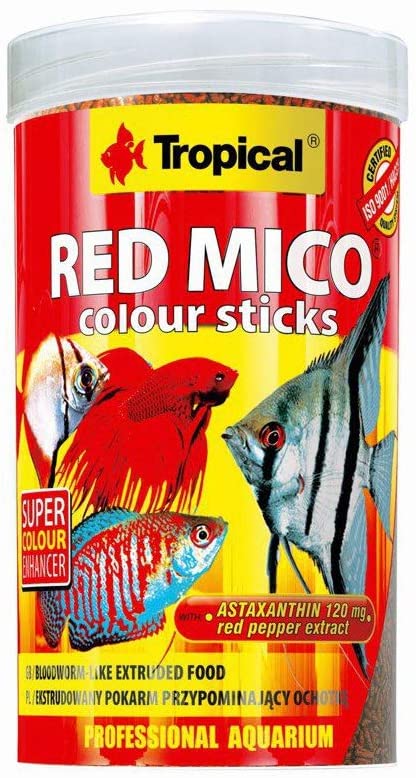 Tropical Red Mico Colour Sticks Freeze Dried Bloodworms Fish Food Pack of 1 x 250 ml, 250 ml (Pack of 1)