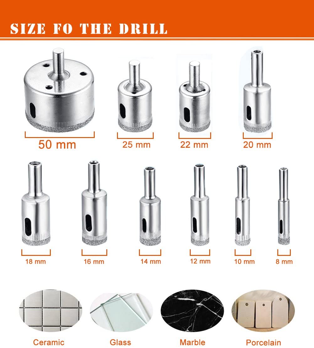 Diamond Drill Bit, Hole Saw Drill Bits Tools Set for Glass/Tile/Ceramic/Marble/Porcelain Cutting - Image 2