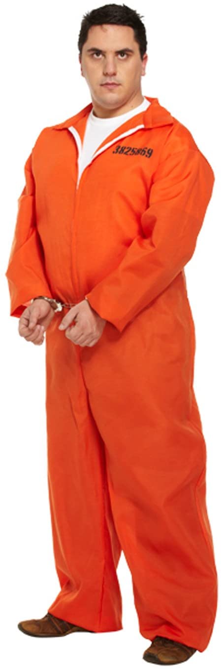 HENBRANDT Adult Men’s Orange Prison Jumpsuit Fancy Dress Costume Convict Boiler Suit Prisoner Overalls Jail Jump Suit Dress Up Outfit Mens Fancy Dress Costume (XL)