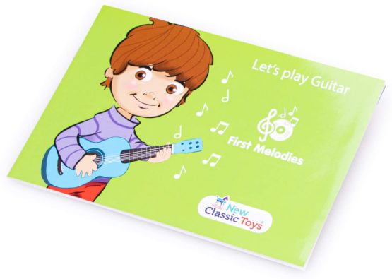 New Classic Toys 10342 Wooden Guitar Toy for Toddlers 3 Boys and Girls Baby Gifts, Kids Musical Instruments for Childrens Three Year Old Inclusive Musicbook, Red, 10346, Blue - Image 3