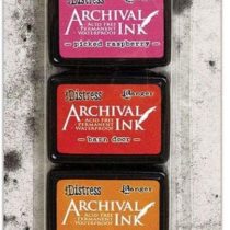Ranger Distress Archival Mini Ink Kit 1-Picked Raspberry/Barn Door/Spiced Marmalade/Fossilized Amber, Various, 4 Pads