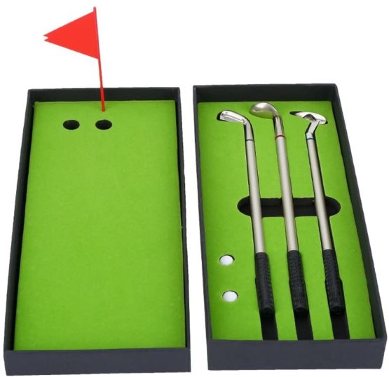 VGEBY Golf Pen Set, Metal Mini Golf Club Models Ballpoint Pen Flag Set Desktop Golf Ball Pen Set Golf Accessories