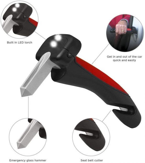 Car Cane Mobility Aid Standing Support Portable Grab Bar Assist Handle All-in-One Auto with Built in LED Flashlight Seatbelt Cutter and Window Breaker - Image 3