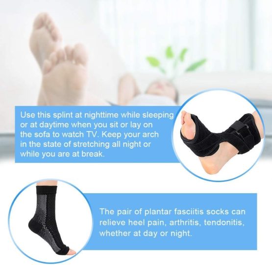 Plantar Fasciitis Night Splint and Compression Socks Kit, Plantar Fasciitis Support Brace, Orthotic Foot Drop Brace Day for Men and Women, with Stretching Straps for Pain Relief - Image 3