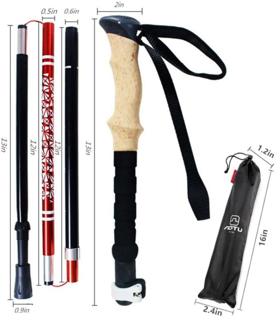 Rayami Retractable Collapsible Trekking Pole Stick, Ultralight Folding