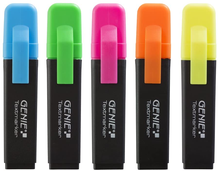 Genie Highlighters with Chisel Tip, Fluorescent Yellow 5er Pack, 1 count (Pack of 5)