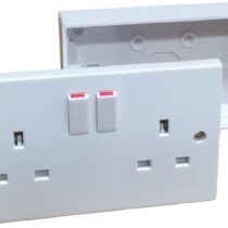 Double Wall Socket & Back Box Pattress. Twin 2 Gang Switched Plug Electrical