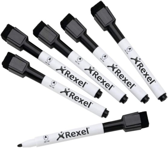 Rexel Magnetic Dry-Erase Markers - Black (Pack of 6)